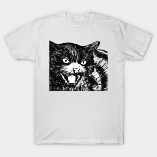 Halloween Cat illustration black and white T-Shirt